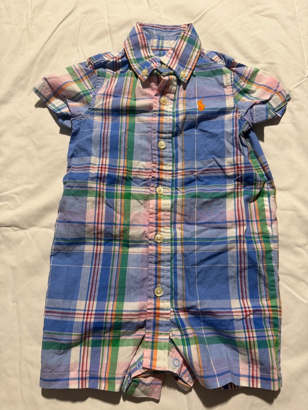 Baby Boy Romper Bundle | Ralph Lauren Plaid Romper 6M + Cherokee Polo Romper 9M - Picture 2 of 8